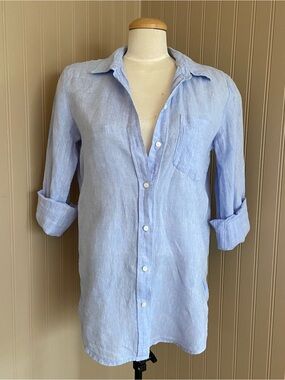 Gap 100% Linen Blue Button Down Boyfriend Shirt Women’s Size Small